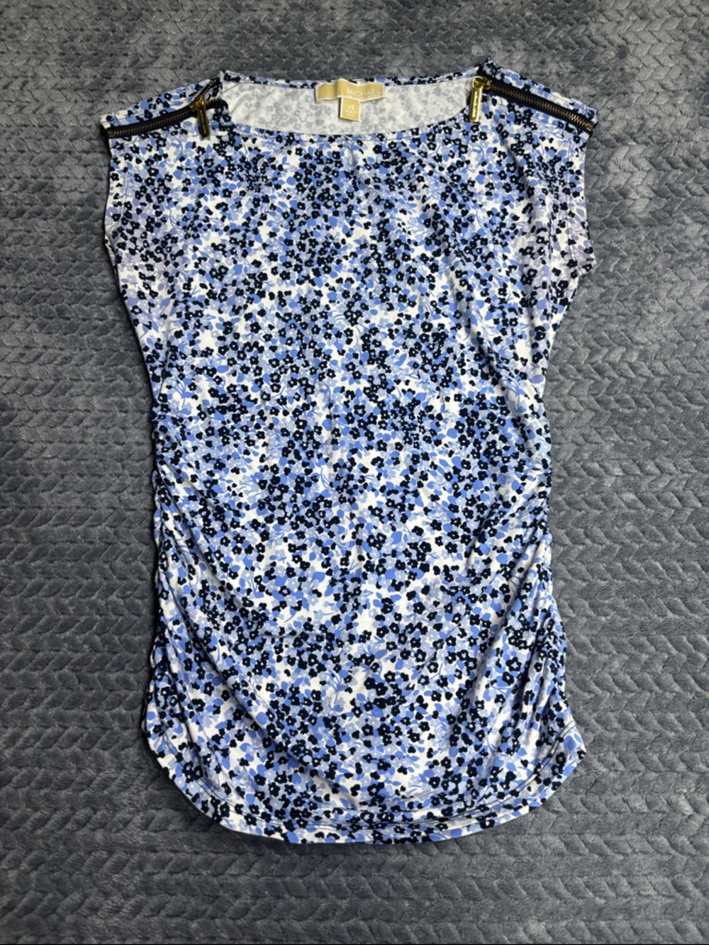 Michael Kors Blue & Navy Floral Short Sleeve Blouse